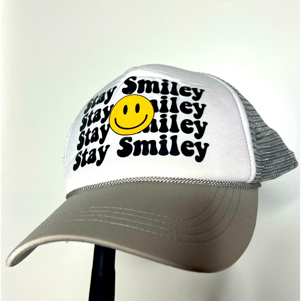 ‘Stay smiley’ trucker snap back hat